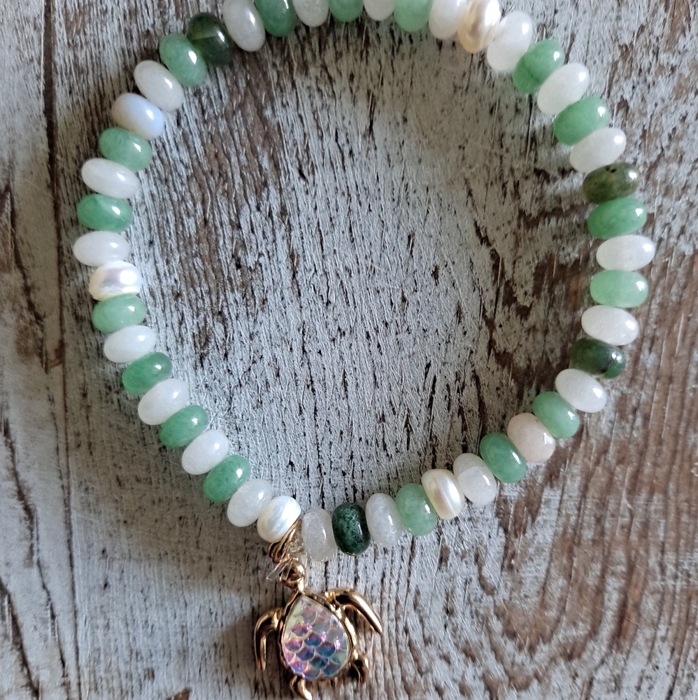 Stone Beaded Bracelet w/ Turtle